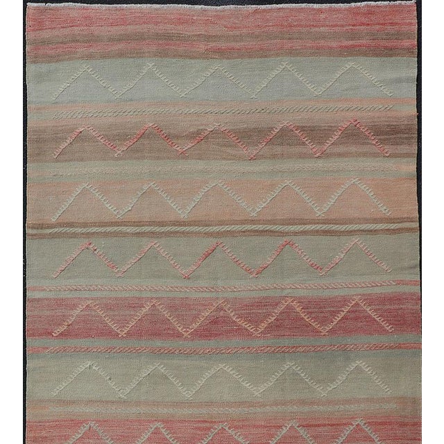 Multicolored Vintage Gallery Turkish Large Kilim Rug With Stripe Design For Sale - Image 4 of 12