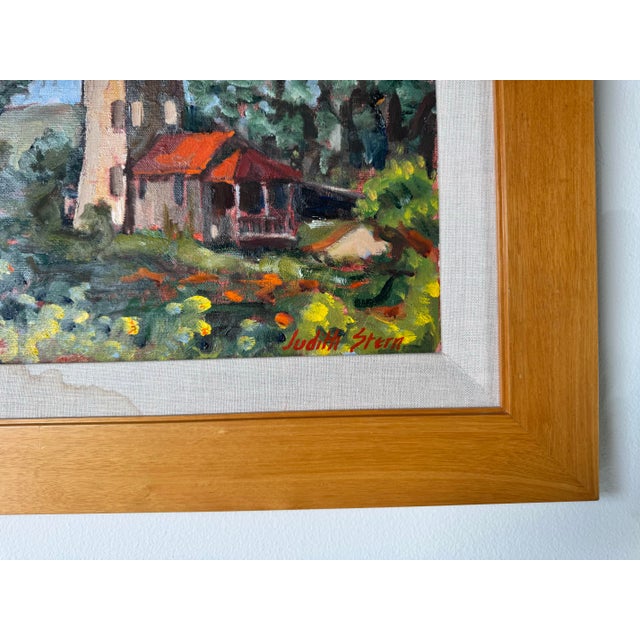 Wood Vintage Impressionist Countryside Landscape Painting by Judith Stern For Sale - Image 7 of 12