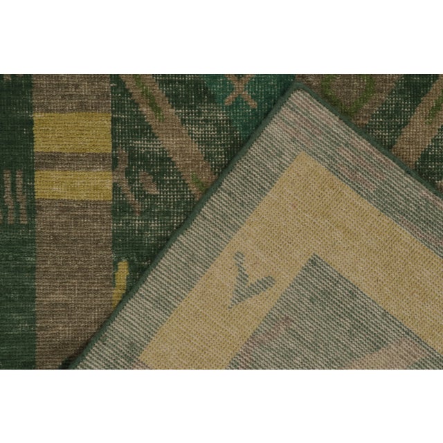 Textile Rug & Kilim’s Distressed Style Rug in Green & Brown Geometric Patterns For Sale - Image 7 of 7