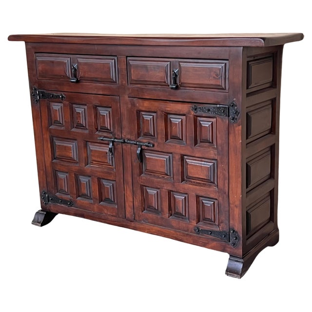 Late 19th Century Spanish Baroque Carved Walnut Tuscan Two Drawer Credenza or Buffet For Sale - Image 15 of 18