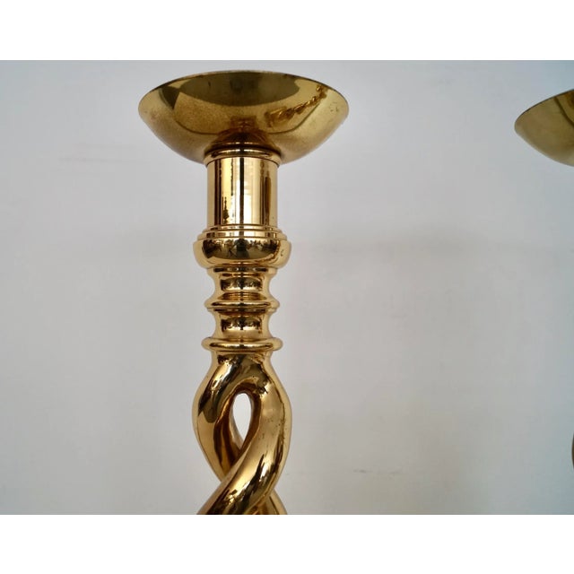 Metal Vintage Hollywood Regency Solid Brass Spiral Candle Holders - a Pair For Sale - Image 7 of 12