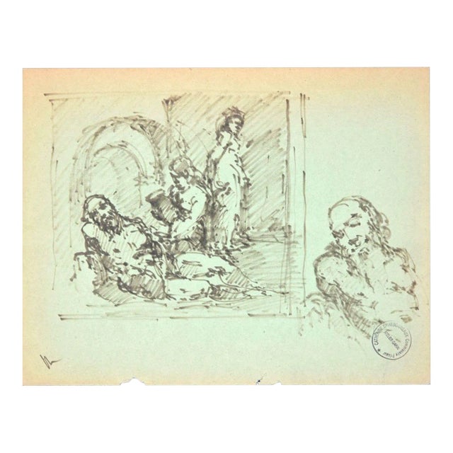 The Rest - Original Pen Drawing on Paper by Paul Garin - 1950s 1950s For Sale