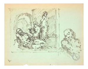 The Rest - Original Pen Drawing on Paper by Paul Garin - 1950s 1950s