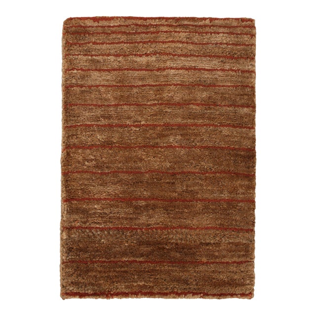 Rug & Kilim's Modern Textural Rug in Brown and Red With Striped Design For Sale