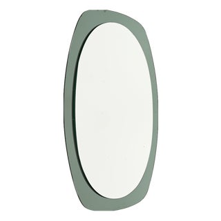 Vintage Italian Oval Sage Green Beveled Mirror from Cristal Art, 1960s For Sale