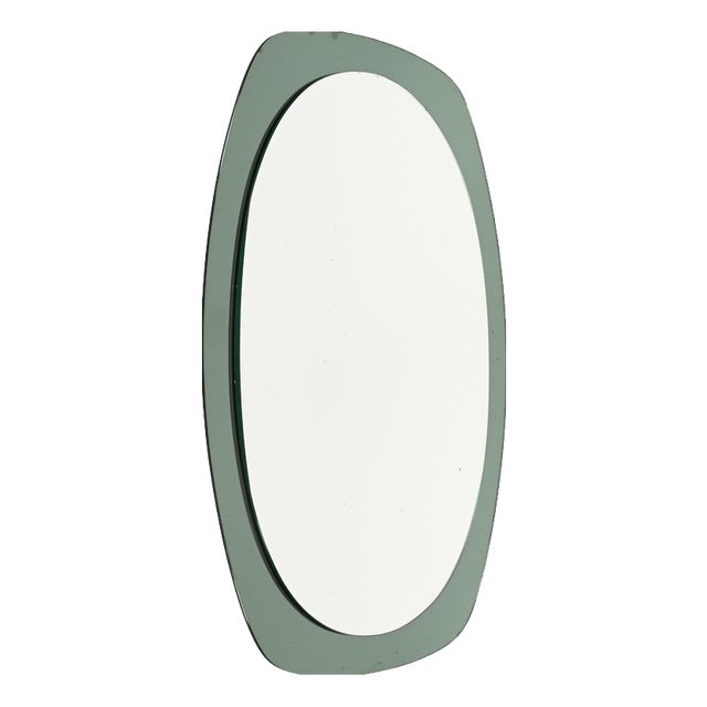 Vintage Italian Oval Sage Green Beveled Mirror from Cristal Art, 1960s For Sale