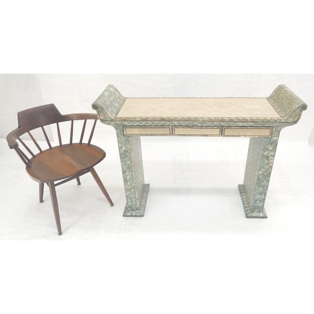 Fine Tessellated Stone Tile Mother of Pearl Rolled Edges 3 Drawers Console Table For Sale - Image 10 of 16