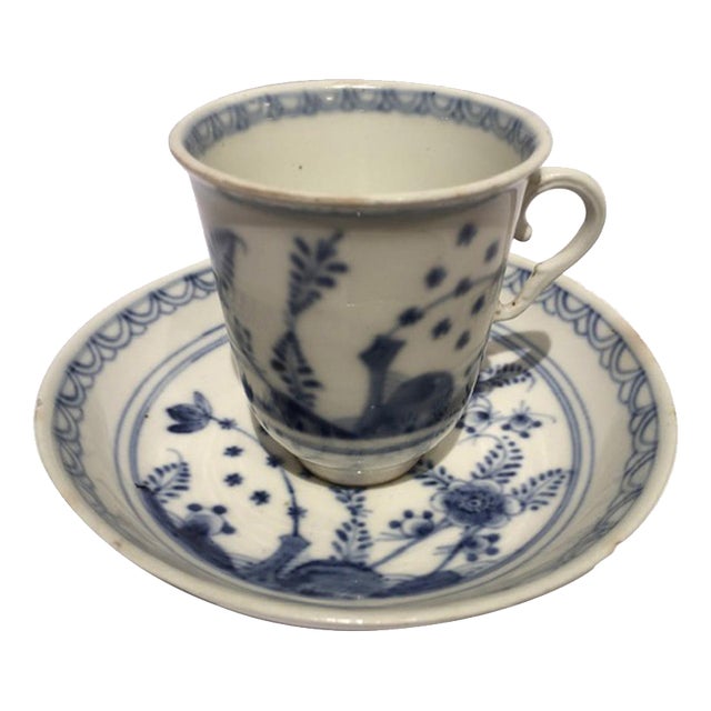 Mid-19th Century Porcelain Cup with Dish in White and Blue, Vienna For Sale
