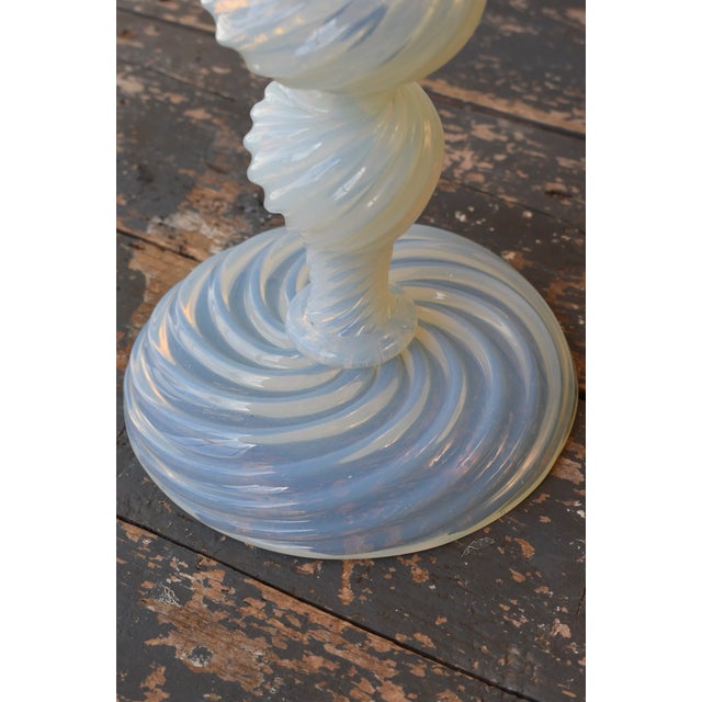 Glass Vintage Murano Opalescent Blown Glass Lamps Attributed to Barovier + Toso, a Pair, Circa Mid 20th-Century For Sale - Image 7 of 18
