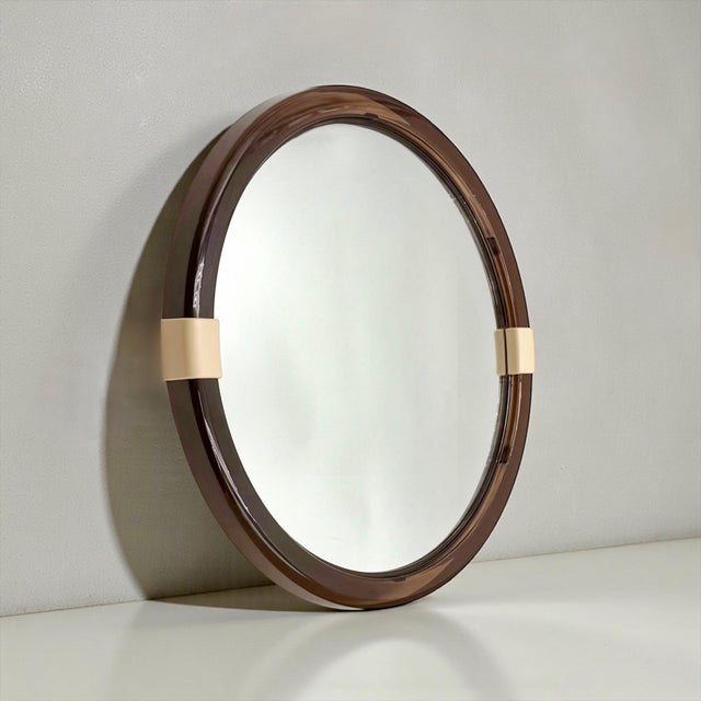 French Space Age Round Wall Mirror in Brown Acrylic Glass, 1970s For Sale - Image 15 of 15