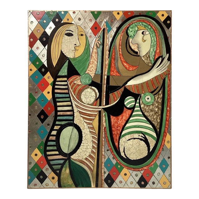 Abstract Mid Century Foil, Gesso and Acrylic Painting on Board For Sale