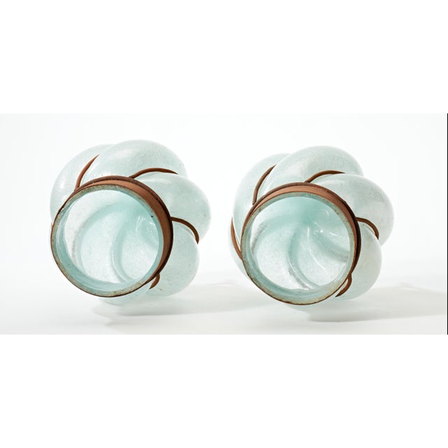 Mid 20th Century Vintage Wrought Iron and Hand Blown Glass Lamp Shades/Globes - a Pair For Sale - Image 5 of 7