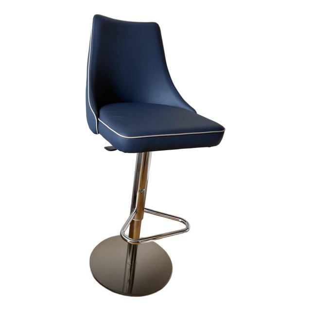 3 Bontempi Blue Luxury Leather Adjustable Stools For Sale