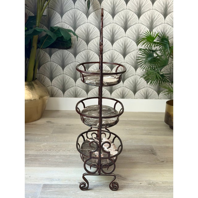 Marble Stone and Wrought Iron Metal 3-Tier Plant Stand or Bar Cart For Sale - Image 13 of 16