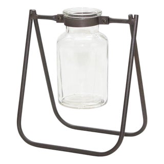 Hanging Glass Jar Vase with Metal Stand (Set of 2) For Sale