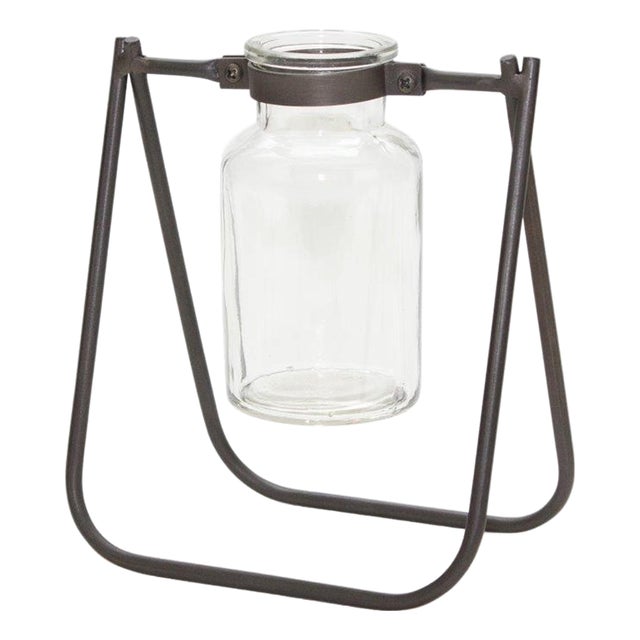 Hanging Glass Jar Vase with Metal Stand (Set of 2) For Sale