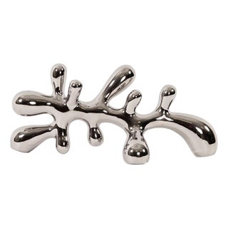 Horizontal Abstract Metallic Silver Ceramic Statue For Sale