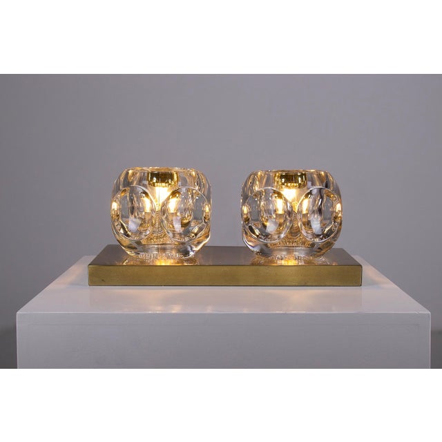 Ice cube wall light in molded glass and brass, produced by peill & putzler, circa 1970. Near mint condition, still with...