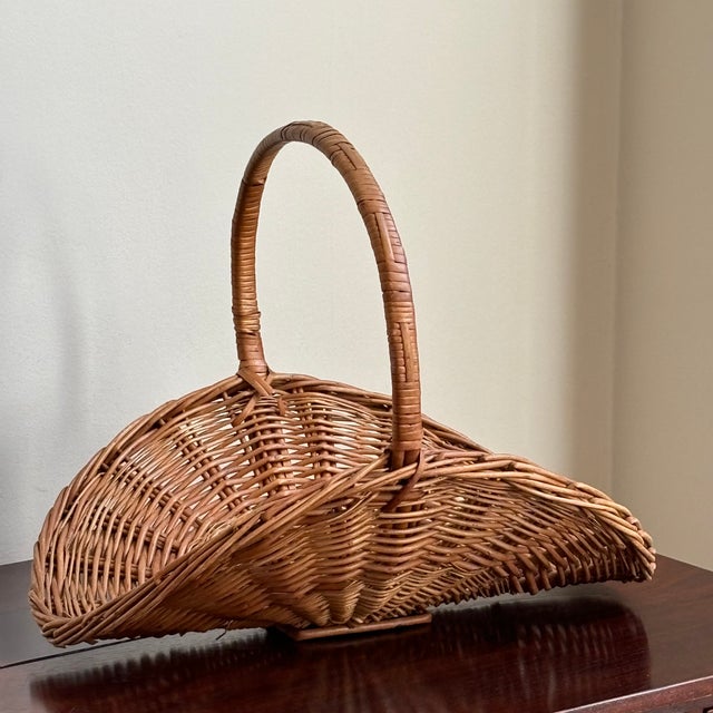 Tan Vintage Rustic European-Style Flower Gathering Basket For Sale - Image 8 of 12