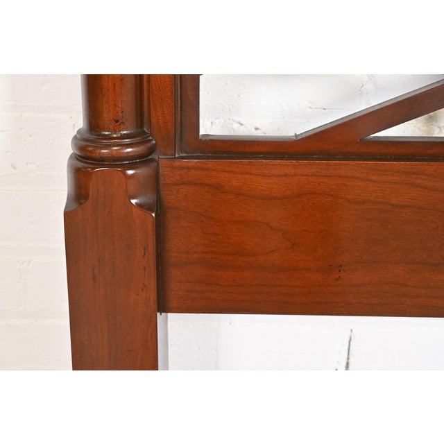 Baker Furniture Chinese Chippendale Carved Cherry Wood King Size Poster Headboard For Sale In South Bend - Image 6 of 9