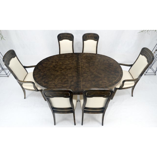 Mastercraft Dark Burl Walnut Oval 4x20" Leaves Dining Table 6 Chairs Set MINT For Sale - Image 14 of 17
