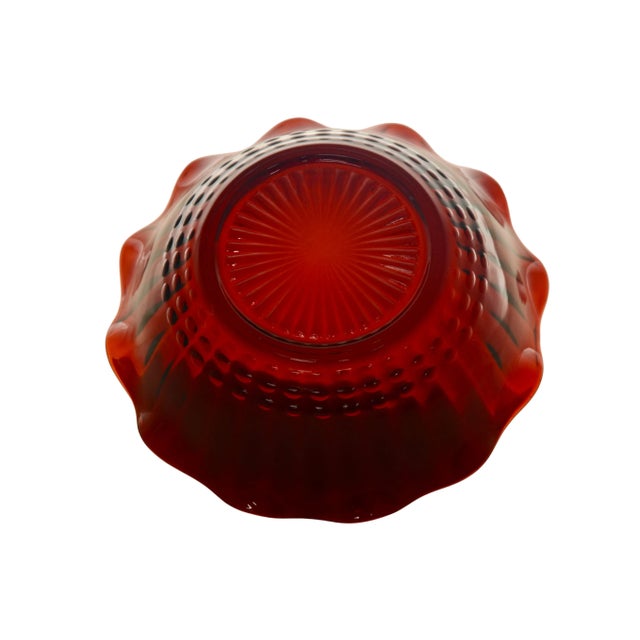 Traditional Red Ruby Glass Wave Rim Bowl For Sale - Image 3 of 4