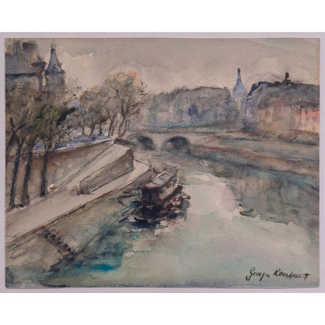 Paper 'The Seine & the Pont Neuf' by Georges-Dominique Rouault, Impressionist View of Paris, Bras De La Rive Droite For Sale - Image 7 of 8