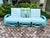 Wood Mid-Century Bamboo Pretzel Sofa in Robin Egg Blue With New Restoration Hardware Outdoor Cushions for a Modern Appeal and Comfort. 3 Sections For Sale - Image 7 of 10