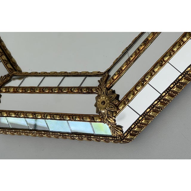 Multi-sided octagonal mirror with brass garlands For Sale - Image 12 of 12