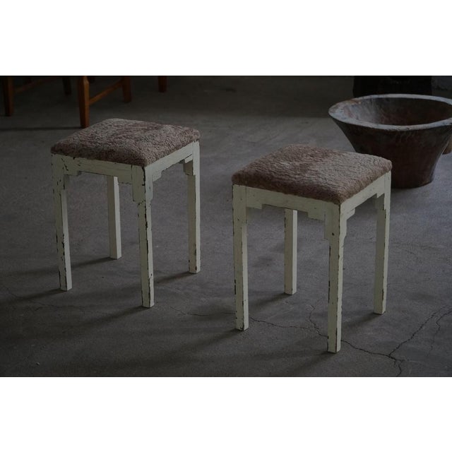 Antique Danish Stools with Lambswool Seats, Late 19th Century, Set of 2 For Sale - Image 18 of 18