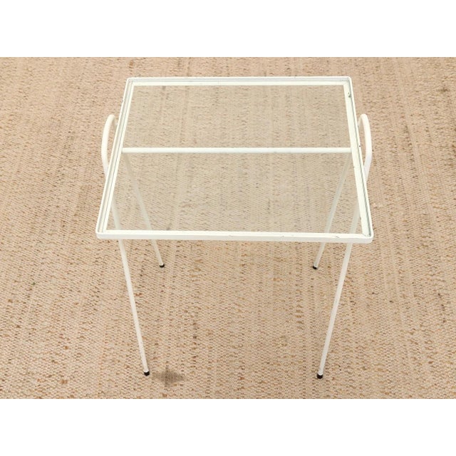 Vintage White Metal & Glass Tray Table For Sale - Image 10 of 10