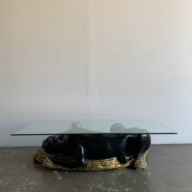 Vintage Glass Top Ceramic Panther Coffee Table Chairish