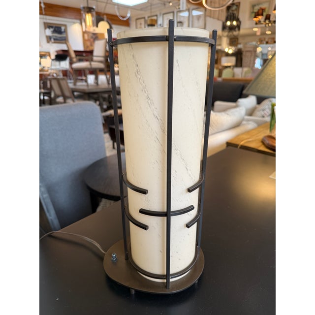 Arts & Crafts Hubbardton Forge Lighting Mission Glass Wrought Iron Table Lamps, Pair For Sale - Image 3 of 10