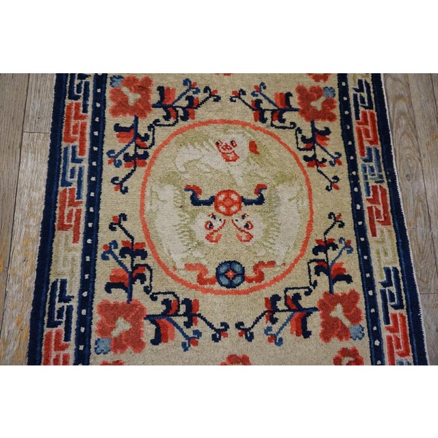 Textile 1880s Yellow Foo Dog Medallion Antique Chinese Ningxia Runner Carpet 2'4" X 7'2" Knotted Wool Rug For Sale - Image 7 of 10