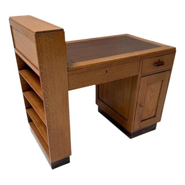 Art Deco Modernist Desk with Asymmetric Open Bookcase, 1920s For Sale