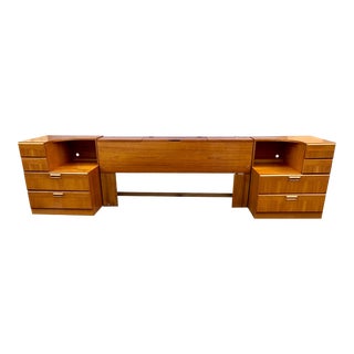 Vintage Dixie Teak Scova Queen Headboard with Nightstands For Sale