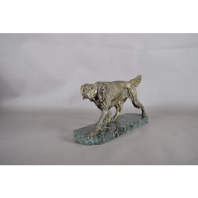 English Spelter Setter Sculpture on Green Marble Base, 1930s For Sale - Image 6 of 13