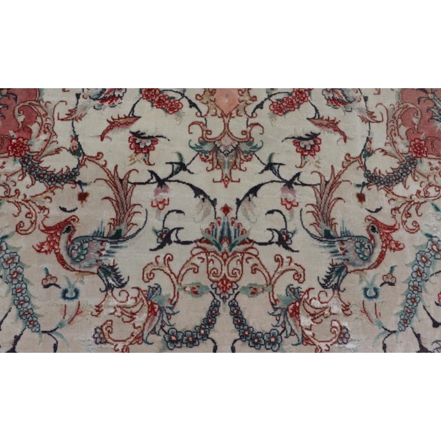 Wool & Silk Vintage Fine Tabriz Design Medallion Rug With Intricate Florals For Sale In Atlanta - Image 6 of 12