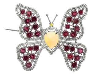Bochic Ruby & Opal Butterfly Brooch Pin in 925 Silver