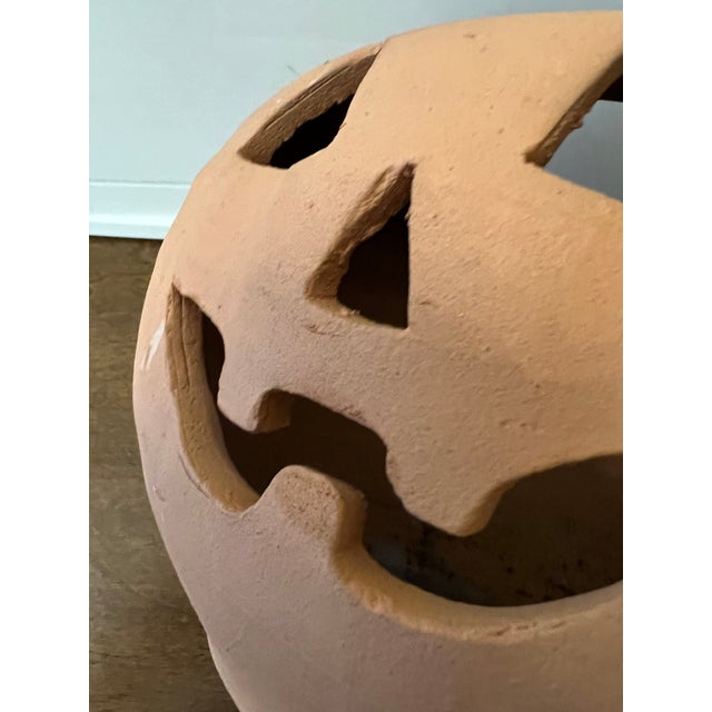American Vintage Red Clay Pumpkin With Hat For Sale - Image 3 of 8