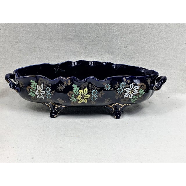 1960s Vintage Cobalt Blue Floral Cachepot For Sale - Image 5 of 10