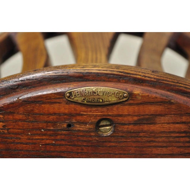 Antique Jb Van Sciver Oak Wood Swivel Ship Captains Courthouse Bankers Arm Chair For Sale - Image 9 of 12