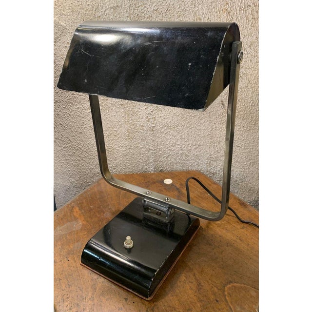 Mid-Century Modern Italian Ministerial Lamp in Tin with Chrome Stems, 1940s For Sale - Image 3 of 6