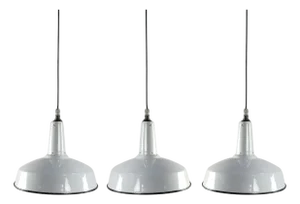 1960s White Enamel and Cast Iron Industrial set of three Pendant Lights - Set of 3