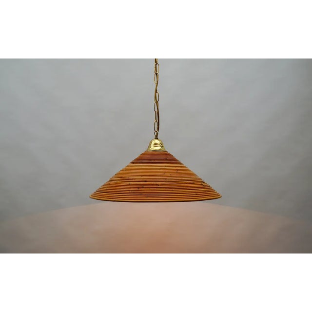 Beige Mid-Century Modern Pendant Light in Rattan and Brass, Italy, 1950s For Sale - Image 8 of 12