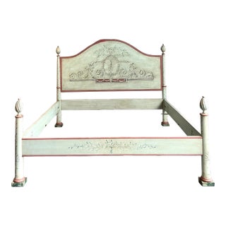 Vintage Italian Patina Hand Painted King Bed For Sale