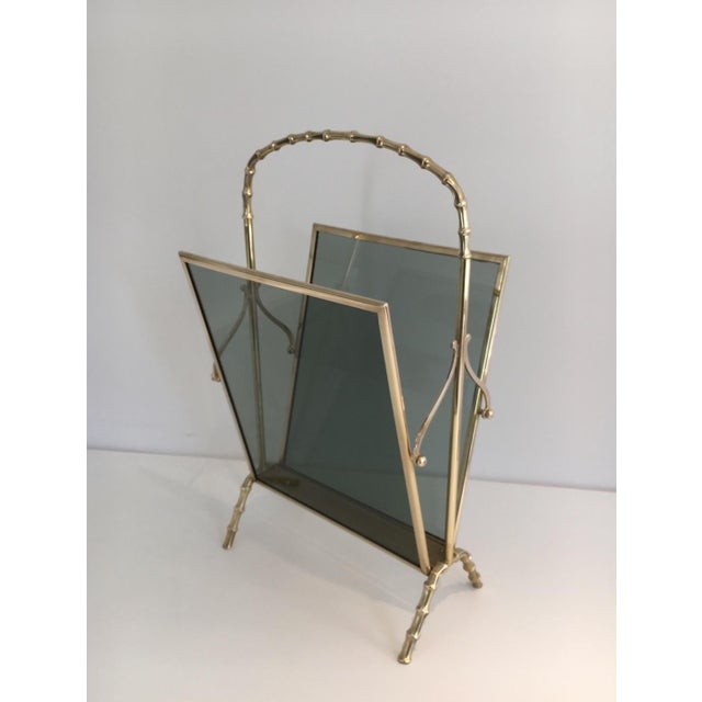 Neoclassical 1940s Faux bamboo and bronze magazine rack by Maison Baguès For Sale - Image 3 of 12