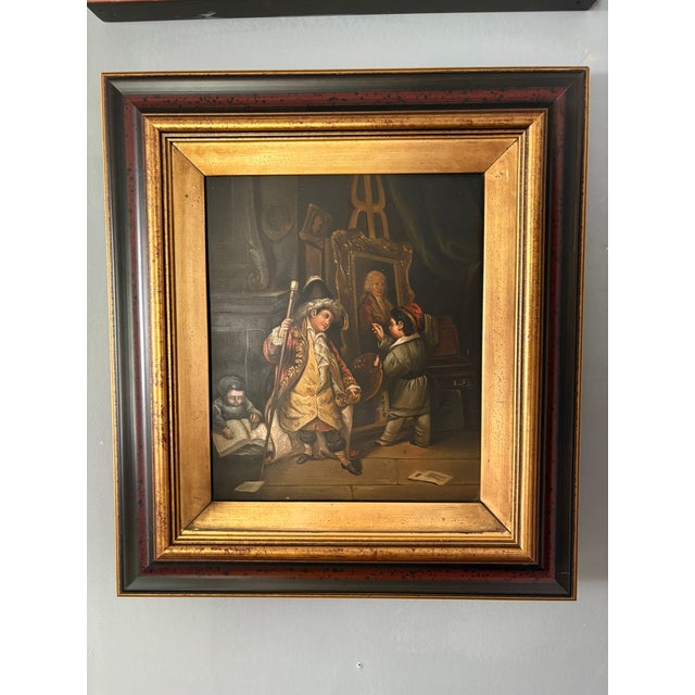 Framed Oil on Board "Boy Painting a Portrait", Mid-20th Century For Sale - Image 4 of 6