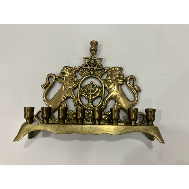 Antique Brass Menorah For Sale - Image 4 of 7