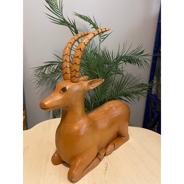 Mid-Century Modern MidCentury Antelope Gazelle Wood Sculpture For Sale - Image 3 of 10